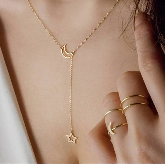 Simple And Elegant Moon Star Pendant Necklace Women Clavicle Chain Minimalist Design Necklace