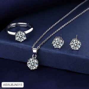 Round Silver Stone Pendant Set